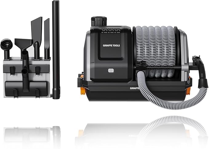 Giraffe Tools Grandstorm Retractable Vacuum Cleaner Wall-Mounted, Shop Wet Dry Vacuum Cleaner with 6 Nozzles for Car Detailing Remote Control Garage Vacuum, Grey