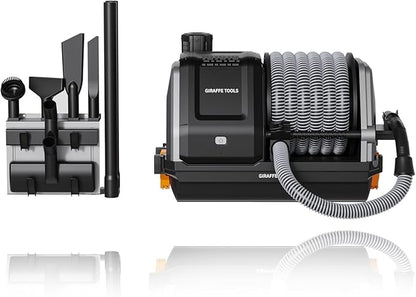 Giraffe Tools Grandstorm Retractable Vacuum Cleaner Wall-Mounted, Shop Wet Dry Vacuum Cleaner with 6 Nozzles for Car Detailing Remote Control Garage Vacuum, Grey