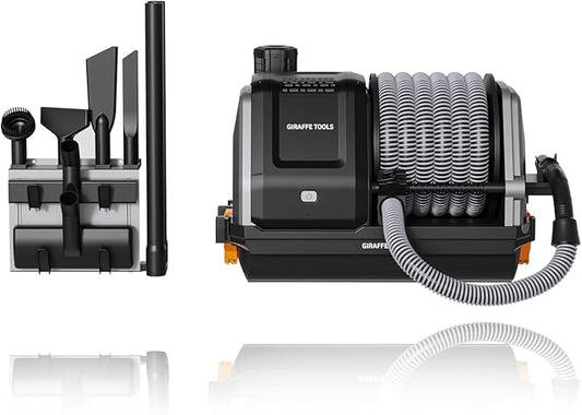 Giraffe Tools Grandstorm Retractable Vacuum Cleaner Wall-Mounted, Shop Wet Dry Vacuum Cleaner with 6 Nozzles for Car Detailing Remote Control Garage Vacuum, Grey