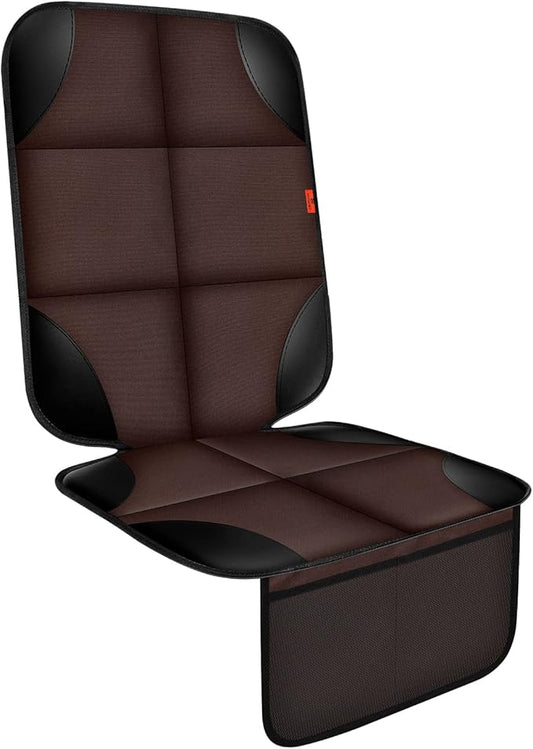 Car Seat Protector 1 Pack Car Seat Cushion Mat Thickest Padding,Waterproof 600D Fabric Car Seat Covers for Non-Slip Backing Mesh Pockets for Baby and Pet (Brown, 1 Pc)