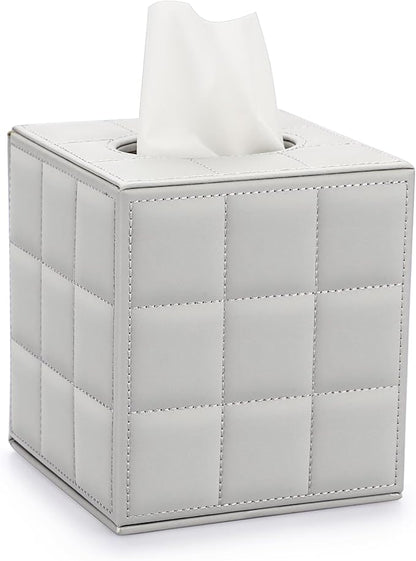 Sumnacon Tissue Box Cover Square Tissue Box Stylish PU Tissue Box Holder with Magnetic Bottom, Cube Leather Tissue Cover for Living Room Bathroom Table Desk Home Office Car, Light Grey