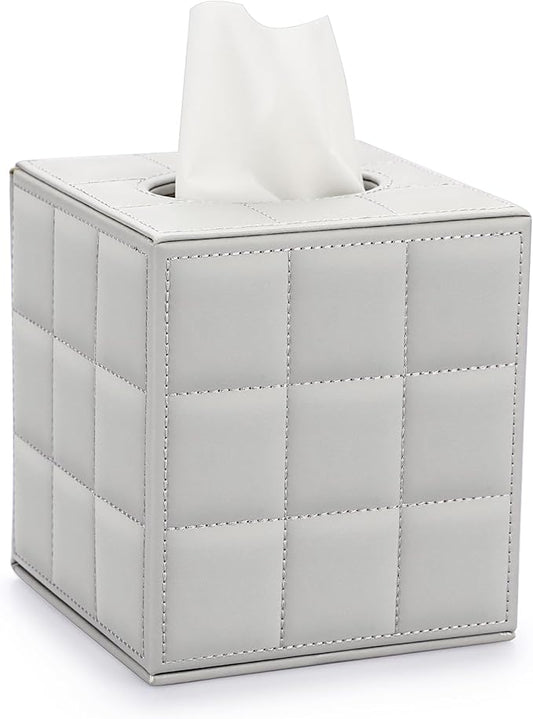 Sumnacon Tissue Box Cover Square Tissue Box Stylish PU Tissue Box Holder with Magnetic Bottom, Cube Leather Tissue Cover for Living Room Bathroom Table Desk Home Office Car, Light Grey