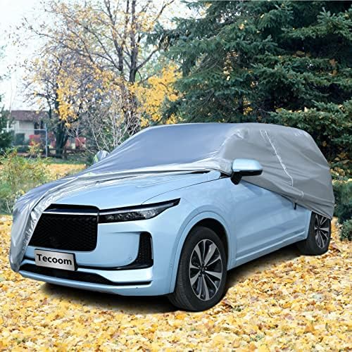 Tecoom Light Shell Waterproof UV-Proof Windproof Car Cover Classic Zipper Design for All Weather Indoor Outdoor Fit 206-215 Inches Full-Size SUV - Image 3
