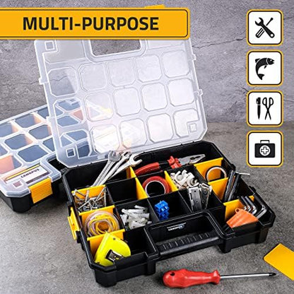 CANOPUS Craft Organizer, Set of 2 Interlocking Cases with Adjustable Compartments, Briefcase-Type Hardware & Parts Organizer, Toolbox Set for Bolts, Nails, Screws, and Other Small Parts - Image 4