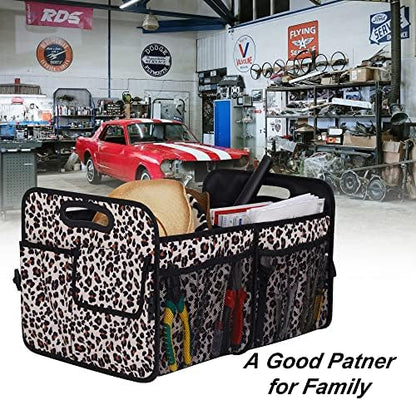 Femuar Car Trunk Organizer, Large Capacity Collapsible Trunk Storage with 11 Pockets, Waterproof, Non-Slip, Suitable for Car, SUV, Truck, Van, Jeep, Sedan, Leopard Print - Image 6