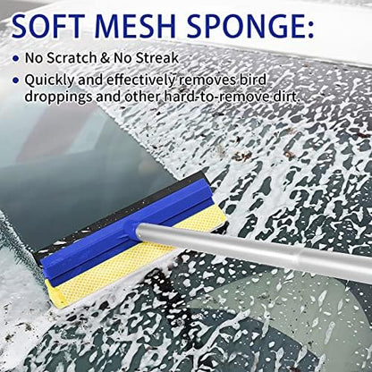 Lsyomne 62'' Car Wash Brush Mop Kit with Long Handle Microfiber Car Washing Tool kit Detailing Brush Car Wheel Tire Cleaning Brush Windshield Squeegee Car Duster Towel for Cars Truck, SUV, RV - Image 5