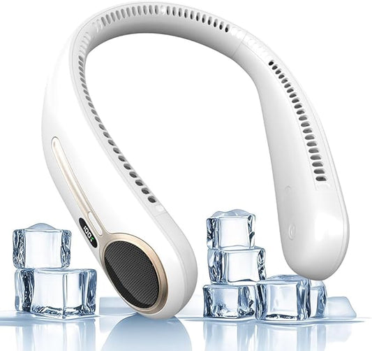 Portable Neck Fan,Hands Free Personal Wearable Bladeless Fan,6000mAh USB Rechargeable,360° Cooling,LED Display,4-Speeds,Birthday Gifts for Men Women Dad Mom,Valentines Day Gifts for Her Him (White)