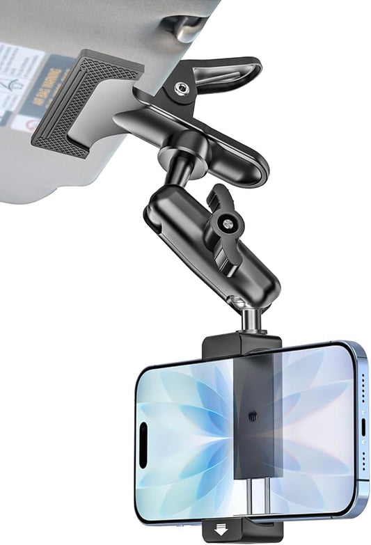 woleyi Sun Visor Car Phone Holder Wider Clamp & Metal Clip [Thick Cases Friendly] Phone Holders for Your Car Mount Automobile Hands Free for iPhone Air 17 Pro Max 16 15 14 13 12, S25, 4-7" Smartphones