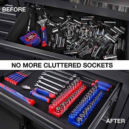 WORKPRO 1/4-inch Magnetic Socket Organizer Set, 2-Piece SAE & Metric Socket Holders, Holds 52 Standard and Deep Sockets for Tool Box, Tool Carts (Sockets Not Included) - Image 7