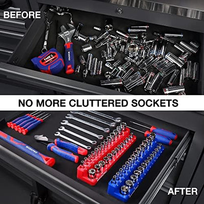WORKPRO 1/4-inch Magnetic Socket Organizer Set, 2-Piece SAE & Metric Socket Holders, Holds 52 Standard and Deep Sockets for Tool Box, Tool Carts (Sockets Not Included) - Image 7