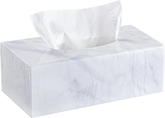 HBlife Acrylic Tissue Box Cover with Magnetic Bottom, Marble Pattern Dryer Sheet & Mask Holder for Car, Bathroom, Office - Rectangular, 9.84 x 5.02 x 3.54 Inches