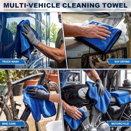 Nuenen 20 Pcs Microfiber Car Drying Towels 800 GSM Thick Plush, Blue - Image 5