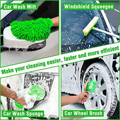 Lezcufer 17Pcs Car Wash Kit,62" Car Wash Brush Mop with Long Handle,Car Cleaning Kit,Car Detailing Brush Set,Car Wash Bucket,Car Wheel Brush,Complete Interior Car Cleaning Supplies - Image 7