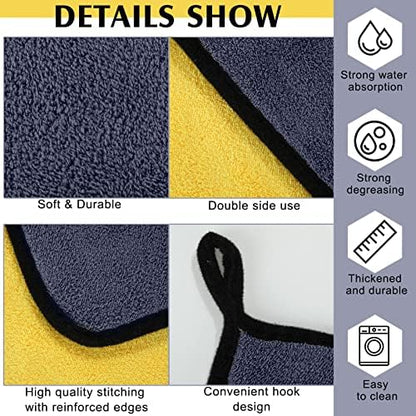 20 Pcs Microfiber Car Drying Towels 800 Gsm Thick Plush, Grey and Yellow - Image 3