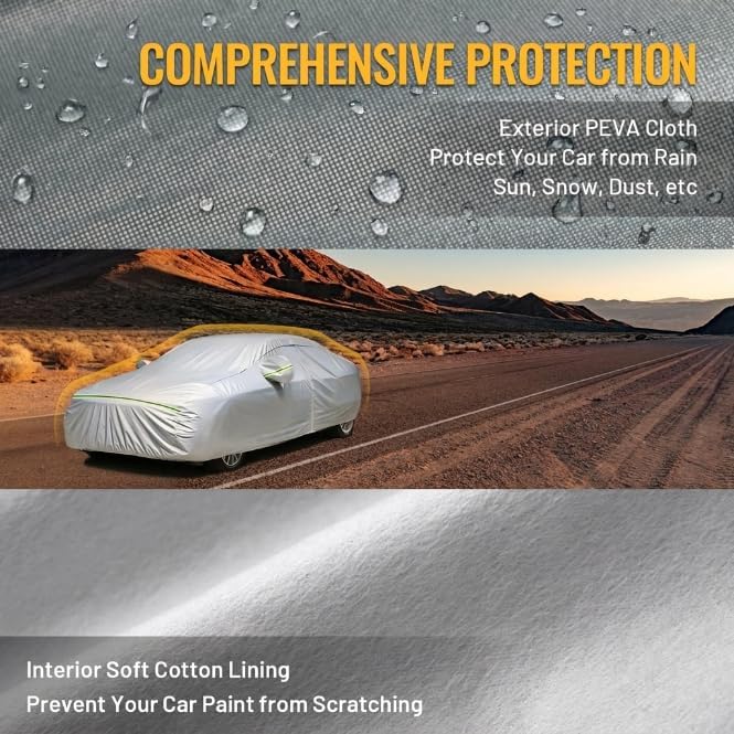 Favoto Car Cover Waterproof All Weather Windproof for Hatchback 157-171’’ - Image 3