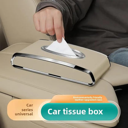 Leather Car Tissue Box for Car Interior, Multi-Function Tissue Holder with Visor Clip, Armrest & Back Seat Napkin Organizer, Vehicle Tissue Dispenser Accessories (Brown Hanging)