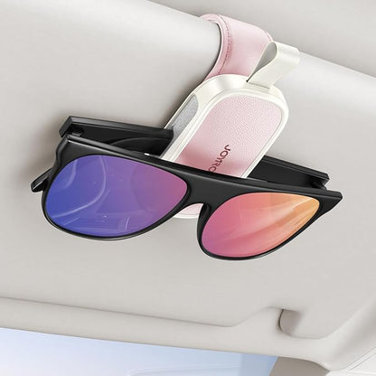 JOYROOM Sunglass Holder for Car Visor Clip [Real One-Handed Operation] [Soft Foam Protection] [Non-Slip] Sunglasses Organizer Pink Car Accessories Interior Gifts for Women Men Cute Eyeglasses Holder