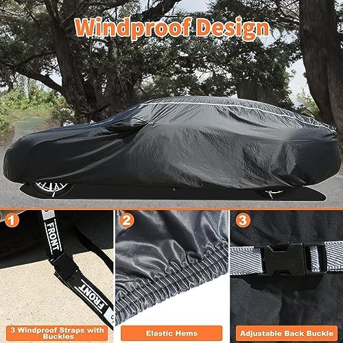 Car Cover Waterproof All Weather, Coverado Soft Cotton Backing Hail Protector Car Cover, Uv Storm Protection Full Exterior Covers with Invisible Mirror Pocket, Universal Fit Sport Car (167"-172") - Image 4