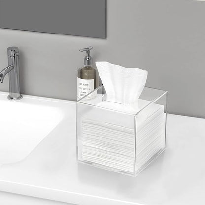 HBlife Acrylic Tissue Box Holder & Cover with Magnetic Bottom, Multi-Use Dryer Sheet & Mask Case Organizer for Bathroom, Car, Office, Table - Clear Square, 5.51 x 5.51 x 5.91 Inches