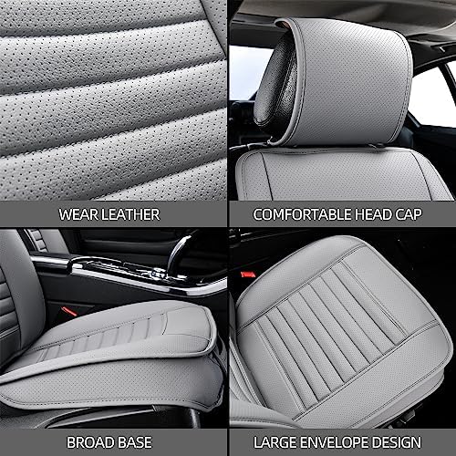 2pc Car Seat Covers, Luxury Car Protectors, Universal Anti-Slip Driver Seat Covers, Edge Wrapping Front Car Seat Covers with PU Leather(Gray) - Image 3