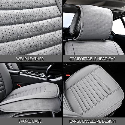 2pc Car Seat Covers, Luxury Car Protectors, Universal Anti-Slip Driver Seat Covers, Edge Wrapping Front Car Seat Covers with PU Leather(Gray) - Image 3