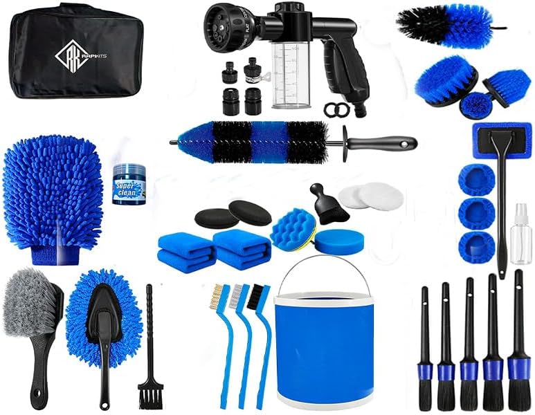 42Pcs Car Detailing Kit, Car Detailing Brush Set, Car Wash Cleaning Kit, Car Detailing Brushes, Professional Car Care Kit for Interior Exterior Wheels, Blue (42) by Unknown