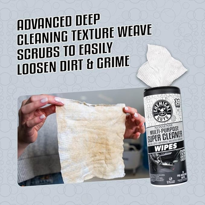 Chemical Guys Nonsense All Purpose Cleaner Wipes - 30 Count Canister For Car Interior And Exterior - Safe On Vinyl, Rubber, Plastic, Leather, Carpet, Upholstery, And More - Residue-Free Cleaning Power