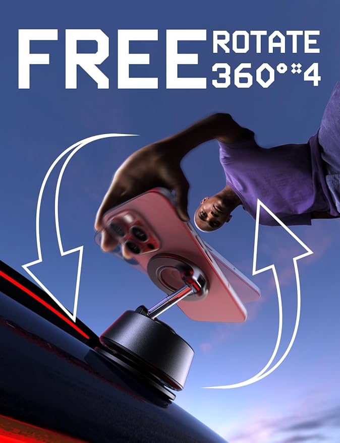 LISEN for MagSafe Suction Car Phone Holder Mount, Electric Vacuum Magnetic Phone Holder Stand, 360° Adjustable Vlogging Travel, Only for Mirror/Smooth Surface, for iPhone 17 16e 16 Pro Max 15 14 13 12