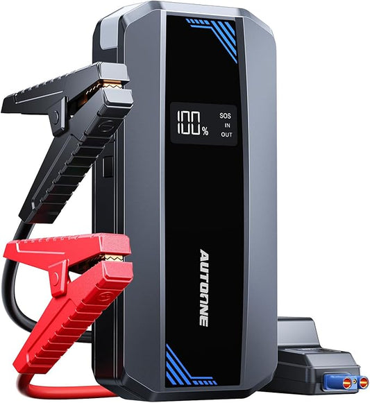 AUTOONE Car Jump Starter 6000A Battery Booster, Portable Battery Pack for All Gas 10L Diesel, 12V Jump Box with Smart Jumper Cable for Car Battery, Vehicle Lithium Starter, LCD Display, w/LED Light