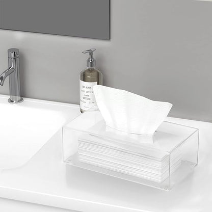HBlife Acrylic Tissue Box Holder & Cover Clear Rectangular with Magnetic Bottom, Multi-Use Dryer Sheet & Mask Case Organizer for Bathroom, Car, Office, Table - 9.84 x 5.02 x 3.54 Inches