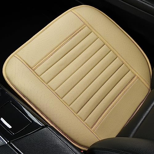 2pc Edge Wrapping Comfortable Car Front Seat Covers, Seat Protectors, Anti-Slip Bottom Seat Cushion Covers for Auto with PU Leather(Beige) - Image 2