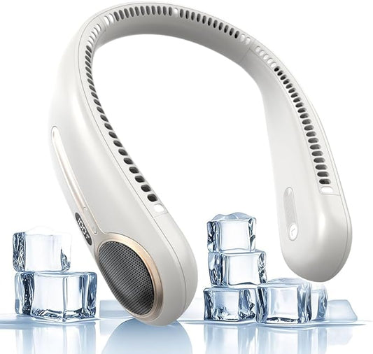 Portable Neck Fan,Hands Free Personal Wearable Bladeless Fan,6000mAh USB Rechargeable,360° Cooling,LED Display,4-Speeds,Birthday Gifts for Men Women Dad Mom,Valentines Day Gifts (Light grey)