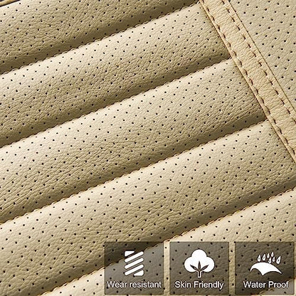 2pc Car Seat Covers, Luxury Car Protectors,Universal Anti-Slip Driver Seat Covers, Edge WrappingsFront Car Seat Covers with PU Leather(Beige) - Image 5