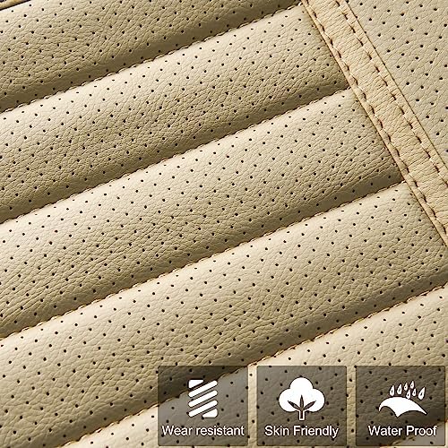 2pc Edge Wrapping Comfortable Car Front Seat Covers, Seat Protectors, Anti-Slip Bottom Seat Cushion Covers for Auto with PU Leather(Beige) - Image 4
