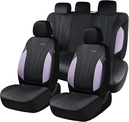 Coverado Car Seat Covers, Waterproof Seat Covers Full Set, Automotive Seat Covers 5 Seats, All-Weather Purple Leather Car Seat Protectors Universal Fit for SUVs Trucks Sedans