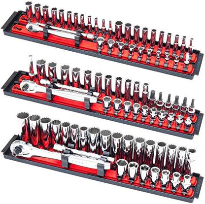 ERNST Socket Boss Combo 3-Pack Tool Organizer with Twist-Lock Technology, Red, Model 8510A – Secure Storage for Socket Wrench Sets - Made in USA - Image 2