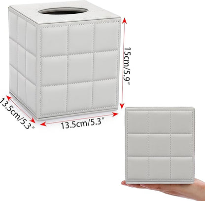 Sumnacon Tissue Box Cover Square Tissue Box Stylish PU Tissue Box Holder with Magnetic Bottom, Cube Leather Tissue Cover for Living Room Bathroom Table Desk Home Office Car, Light Grey