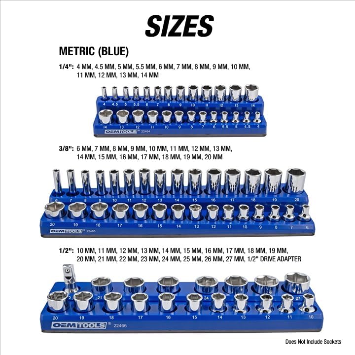OEMTOOLS 22486 3-Pc Magnetic Socket Organizer to Hold 68 Metric Sockets - Image 3
