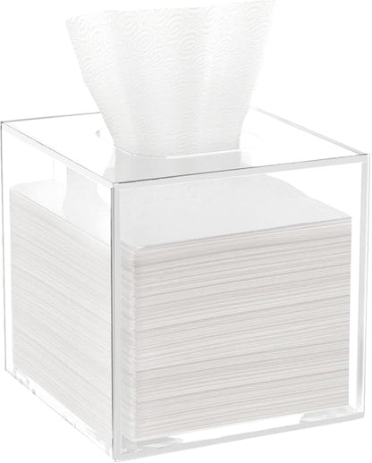 HBlife Acrylic Tissue Box Holder & Cover with Magnetic Bottom, Multi-Use Dryer Sheet & Mask Case Organizer for Bathroom, Car, Office, Table - Clear Square, 5.51 x 5.51 x 5.91 Inches