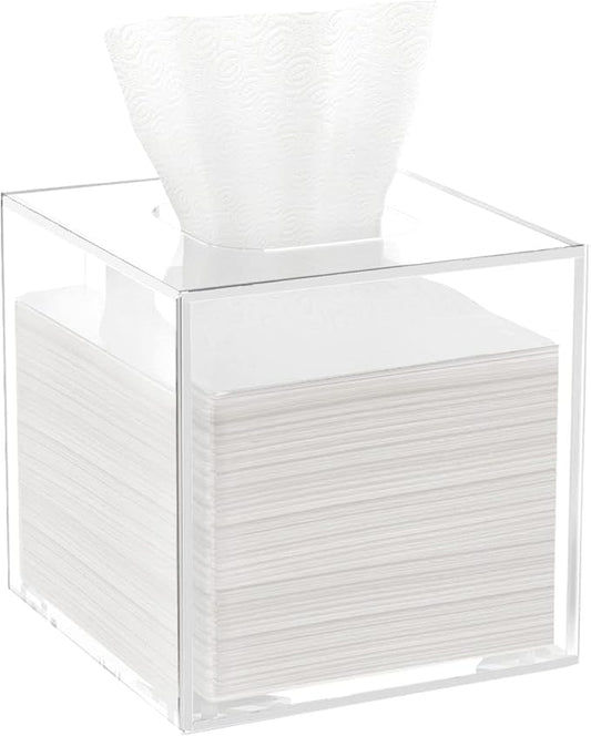 HBlife Acrylic Tissue Box Holder & Cover with Magnetic Bottom, Multi-Use Dryer Sheet & Mask Case Organizer for Bathroom, Car, Office, Table - Clear Square, 5.51 x 5.51 x 5.91 Inches