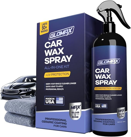 Car Wax Spray and Ceramic Coating For Cars With Added UV Protection (16 oz)- Long Lasting Shiny Car Stuff - Spray Wax For Cars With 2 Micro Fiber Towels, Waterless Wash