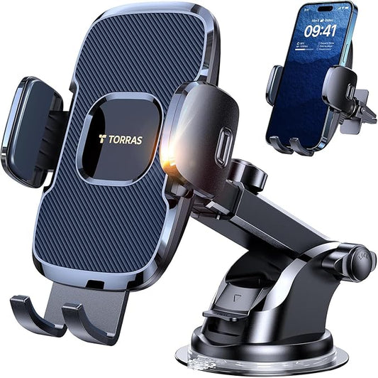 TORRAS 2026【Strongest Suction & Ultra-Durable】 Phone Holders for Your Car,【Patent & Safety Certs】 Car Phone Holder Mount Truck Stand for Dashboard Windshield Vent for iPhone 17 16 15 14 13, Navy Blue