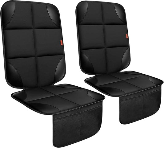 Car Seat Protector 1 Pack Car Seat Cushion Mat Thickest Padding,Waterproof 600D Fabric Car Seat Covers for Non-Slip Backing Mesh Pockets for Baby and Pet (Black, 2 Pcs)