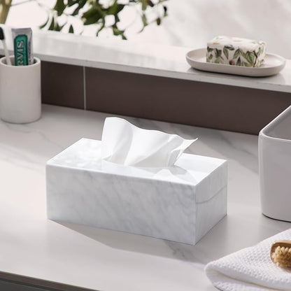 HBlife Acrylic Tissue Box Cover with Magnetic Bottom, Marble Pattern Dryer Sheet & Mask Holder for Car, Bathroom, Office - Rectangular, 9.84 x 5.02 x 3.54 Inches
