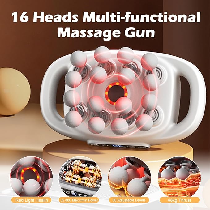 PakaLife 16-Drive 8-Head Massage Gun Set，Professional Massage Gun Deep Tissue with Cupping Kit for Massage Therapy, Back Massager for Pain Relief Deep Tissue, Portable Muscle Massager Gun (Black)