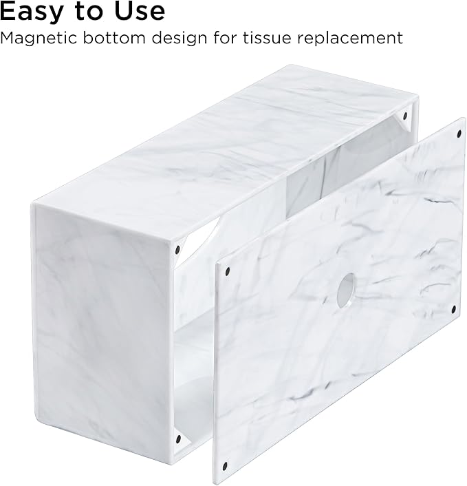 HBlife Acrylic Tissue Box Cover with Magnetic Bottom, Marble Pattern Dryer Sheet & Mask Holder for Car, Bathroom, Office - Rectangular, 9.84 x 5.02 x 3.54 Inches