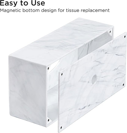HBlife Acrylic Tissue Box Cover with Magnetic Bottom, Marble Pattern Dryer Sheet & Mask Holder for Car, Bathroom, Office - Rectangular, 9.84 x 5.02 x 3.54 Inches