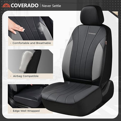 Coverado Car Seat Covers,Seat Covers Front Seats， Waterproof Seat Covers, Automotive Seat Covers, All-Weather Leather Car Seat Protectors Universal Fit for SUVs Trucks Sedans