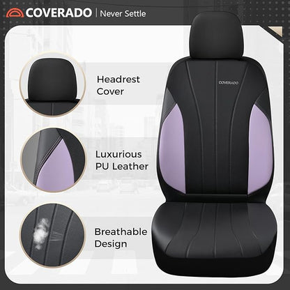 Coverado Car Seat Covers, Waterproof Seat Covers Full Set, Automotive Seat Covers 5 Seats, All-Weather Purple Leather Car Seat Protectors Universal Fit for SUVs Trucks Sedans