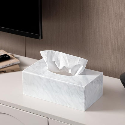 HBlife Acrylic Tissue Box Cover with Magnetic Bottom, Marble Pattern Dryer Sheet & Mask Holder for Car, Bathroom, Office - Rectangular, 9.84 x 5.02 x 3.54 Inches